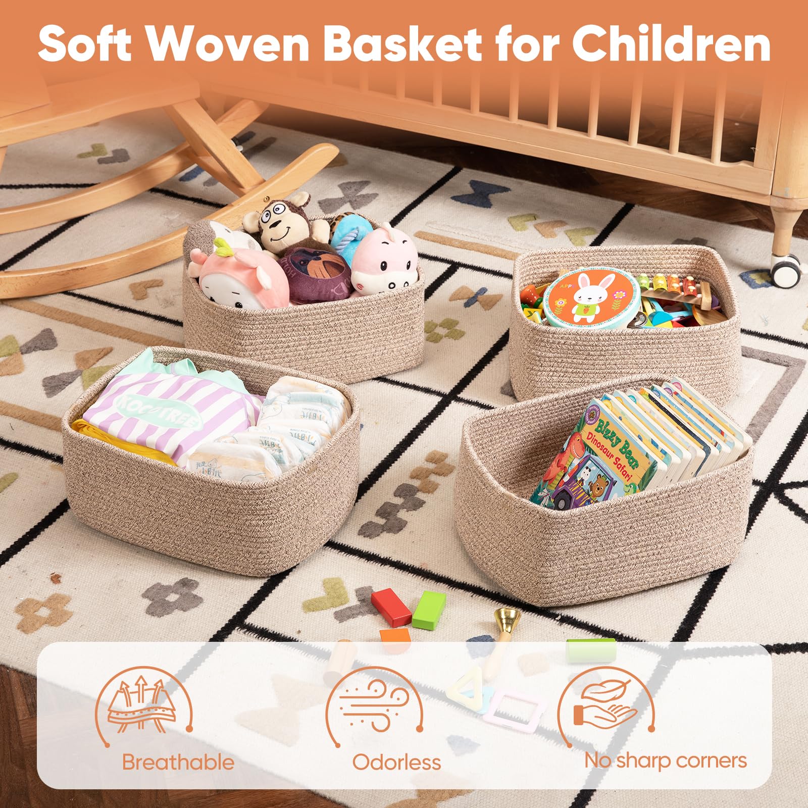 OIAHOMY baskets reinforced handles, easy carrying and moving items.