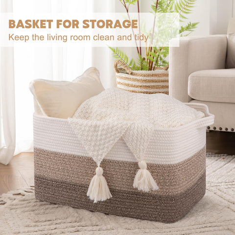 OIAHOMY cotton rope basket with handle close-up, sturdy transport.