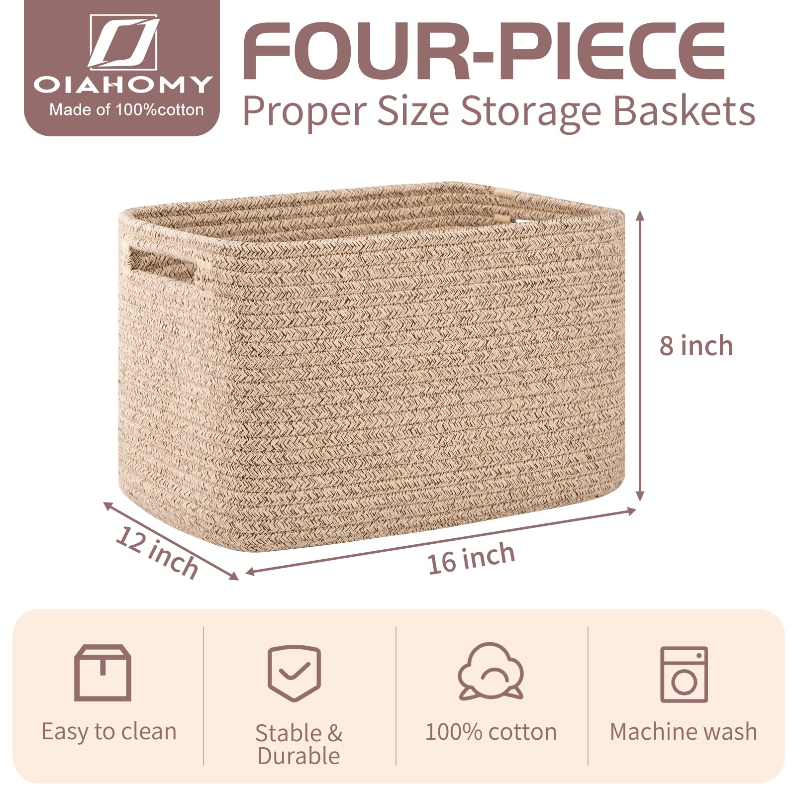 OIAHOMY cotton rope baskets with handles offer easy access and versatile closet organization