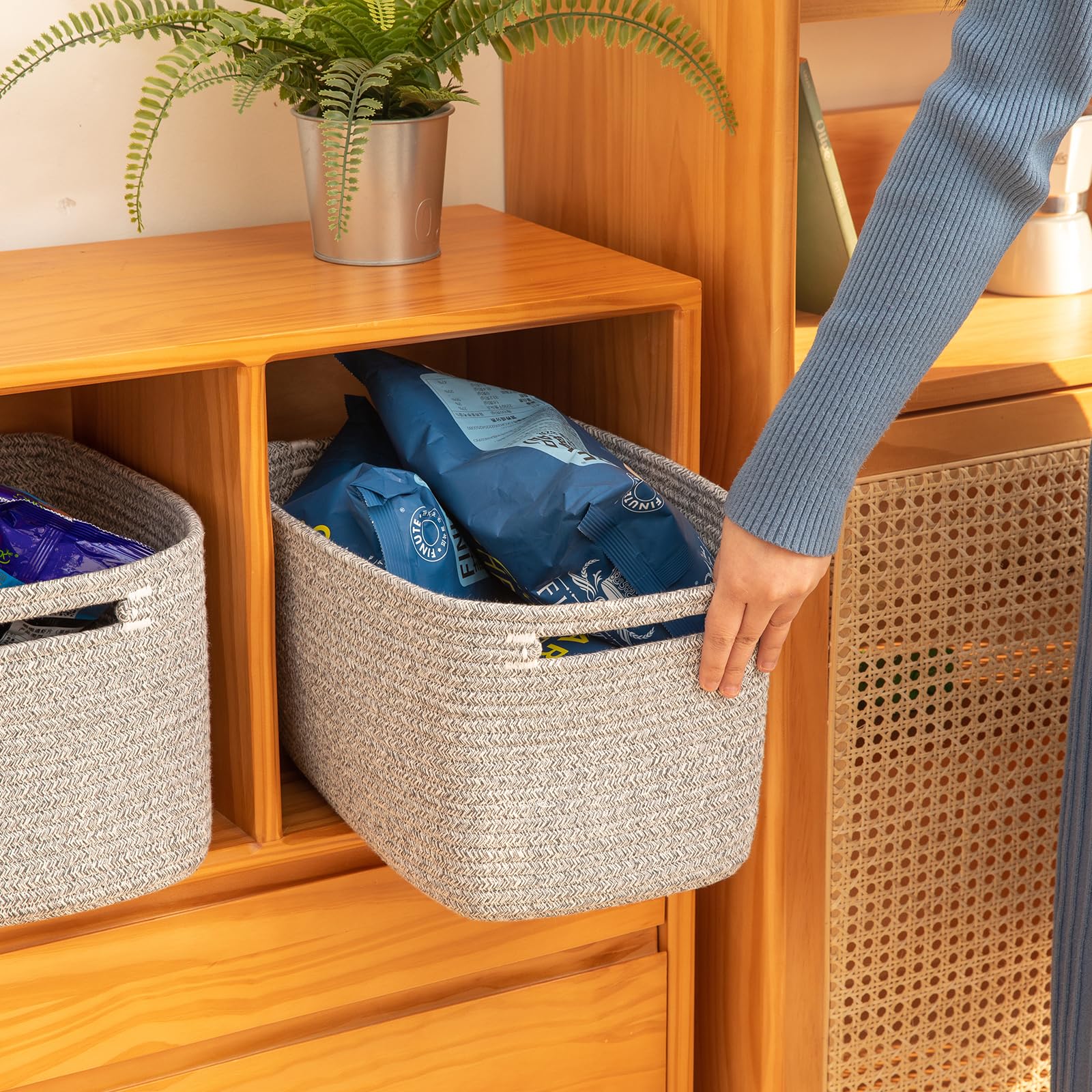 OIAHOMY cotton rope baskets offer safe, soft home organization.