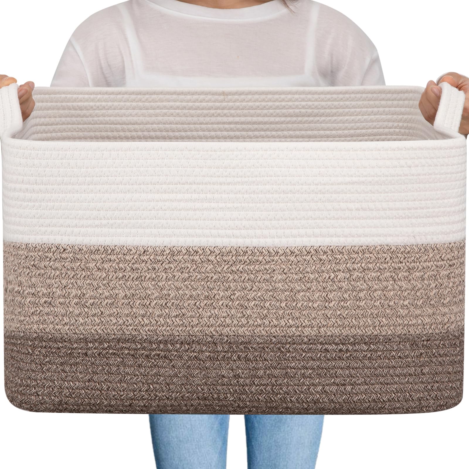 OIAHOMY large 65L blanket basket, top view showing ample storage.