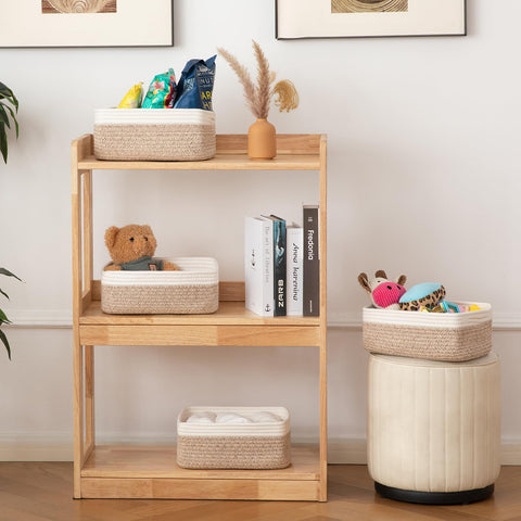 OIAHOMY living room decorative bins complement neutral decor and organization.
