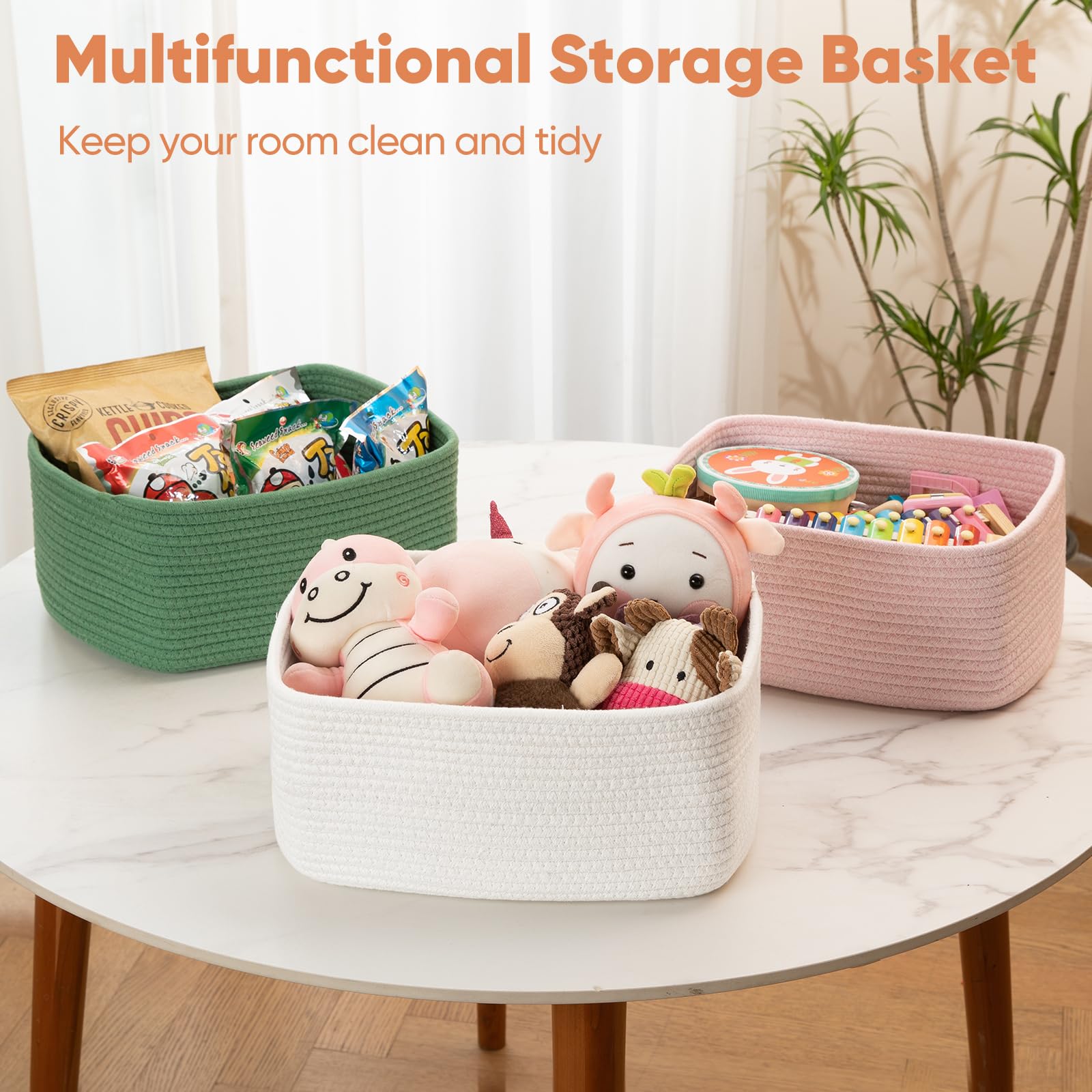 OIAHOMY machine-washable baskets with soft texture and durable construction.