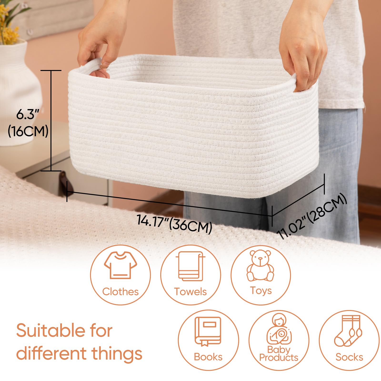 OIAHOMY rectangle decorative white basket blending with decor on a surface.