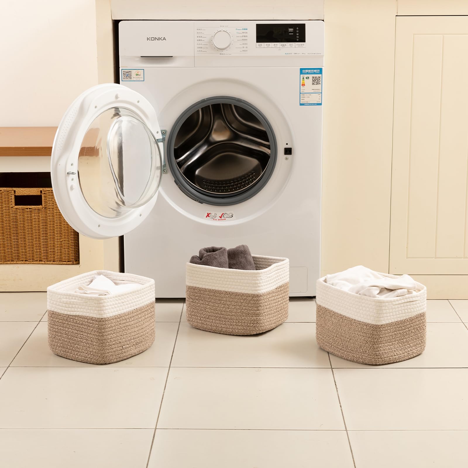 OIAHOMY storage bin with reinforced handle design for heavier items.