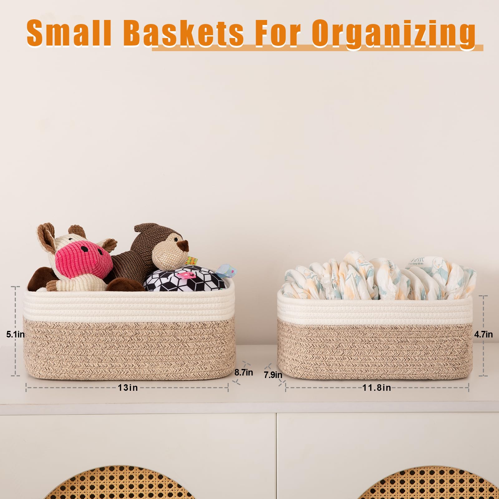 OIAHOMY storage baskets on shelf close-up showing sturdy shape and soft cotton.