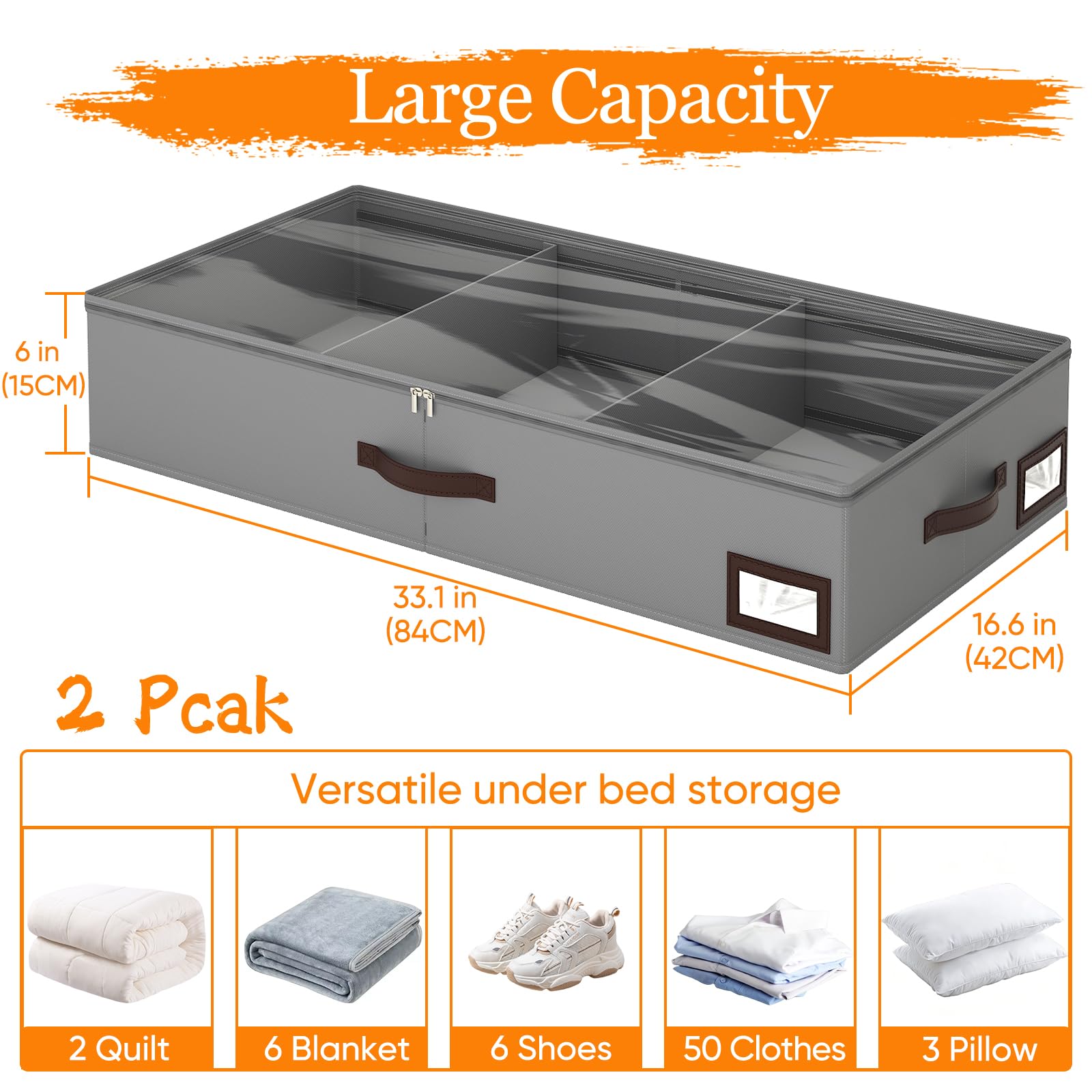 OIAHOMY under-bed storage with clear-view lid for quick item checks.