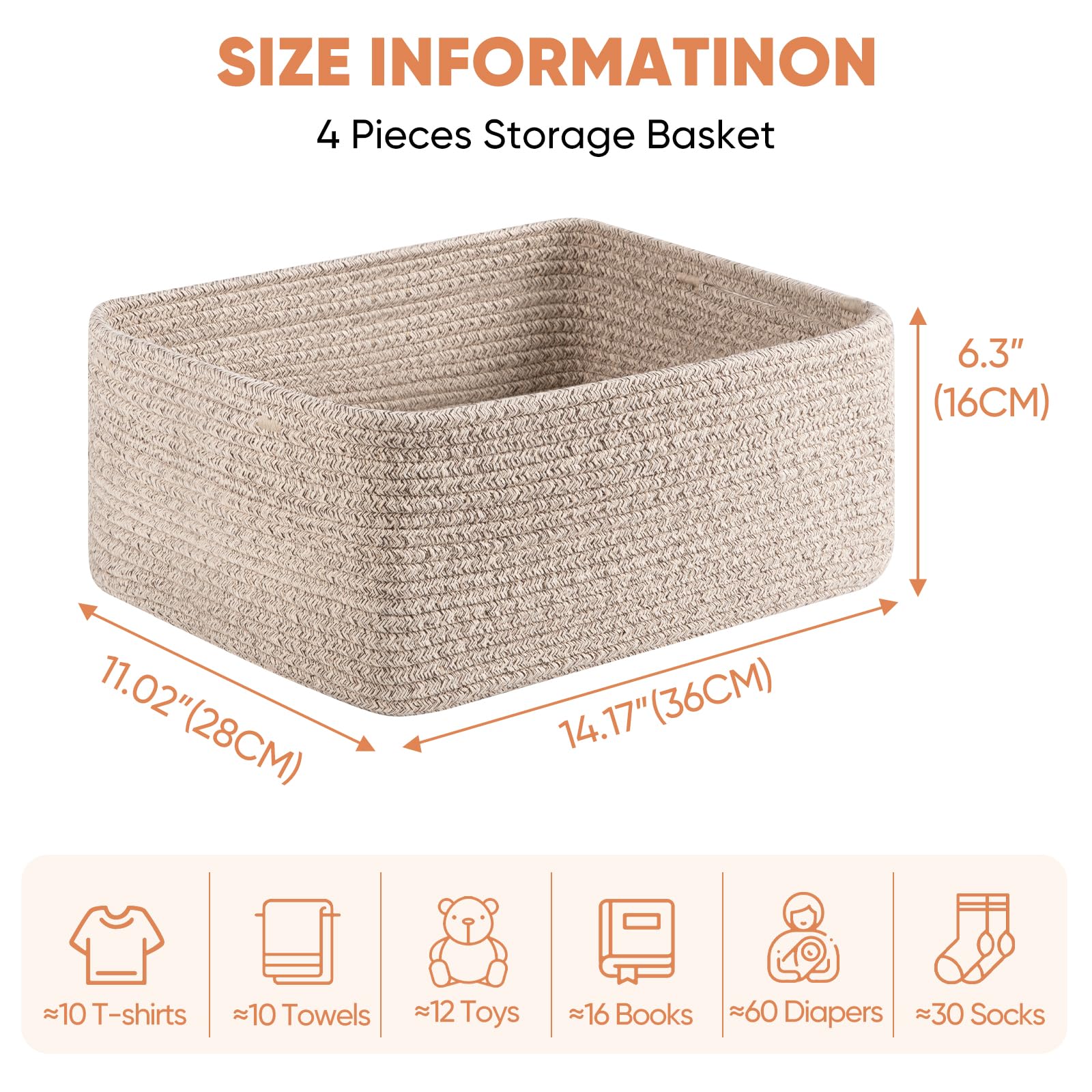 OIAHOMY woven rope baskets rectangle decorative, blends with any decor.