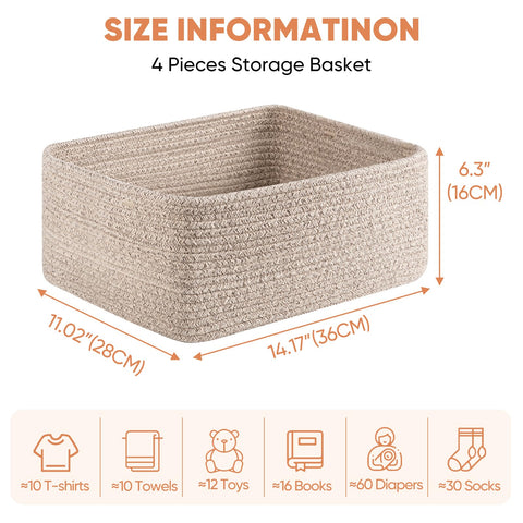 OIAHOMY woven rope baskets rectangle decorative, blends with any decor.