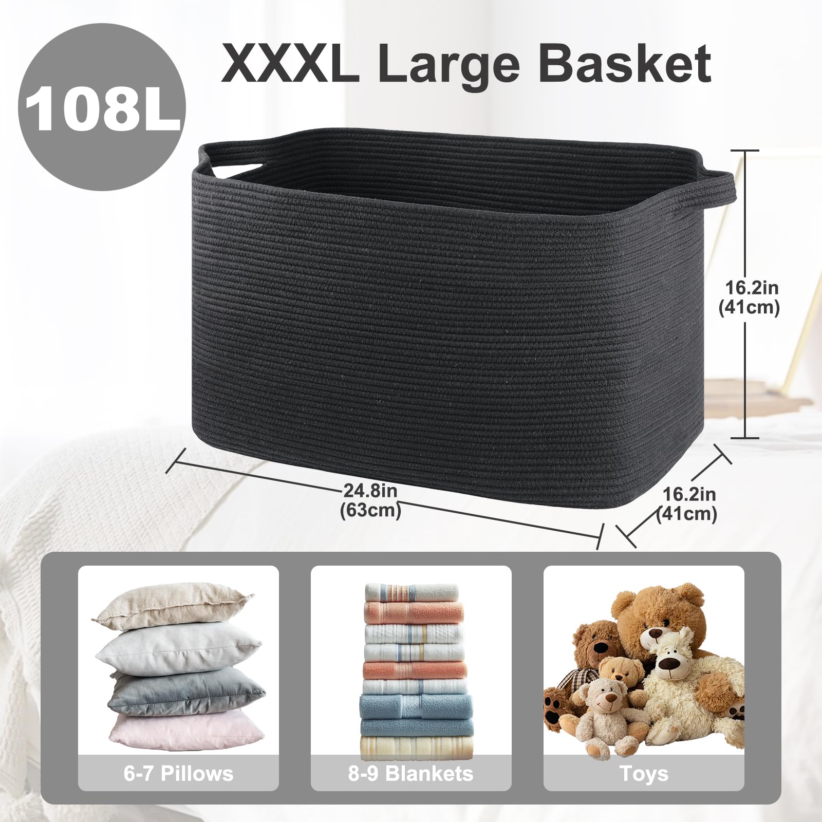 OIASKET 108L blanket basket open front showcasing large storage space