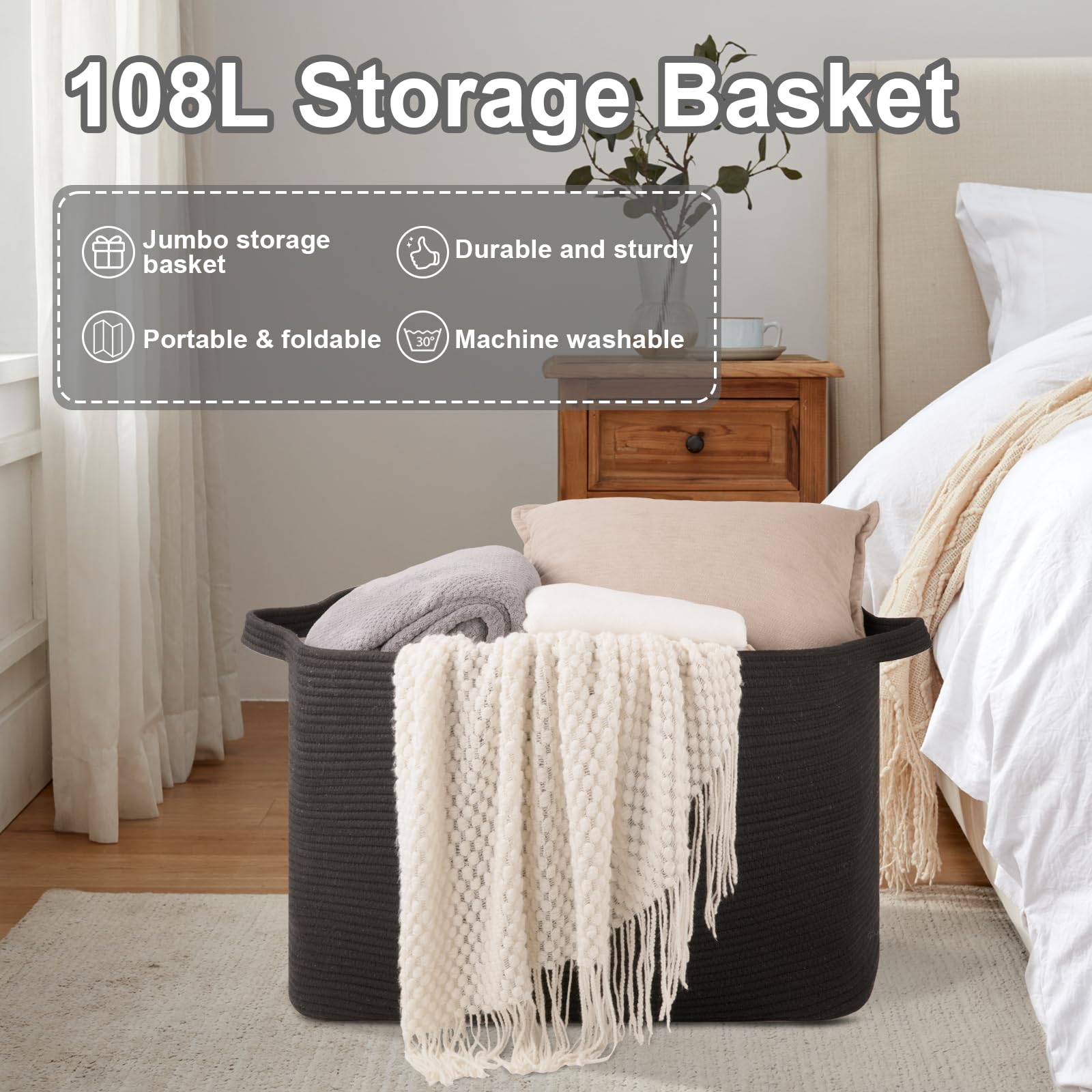 OIASKET 108L blanket basket creates a cozy pet corner with soft, durable fabric