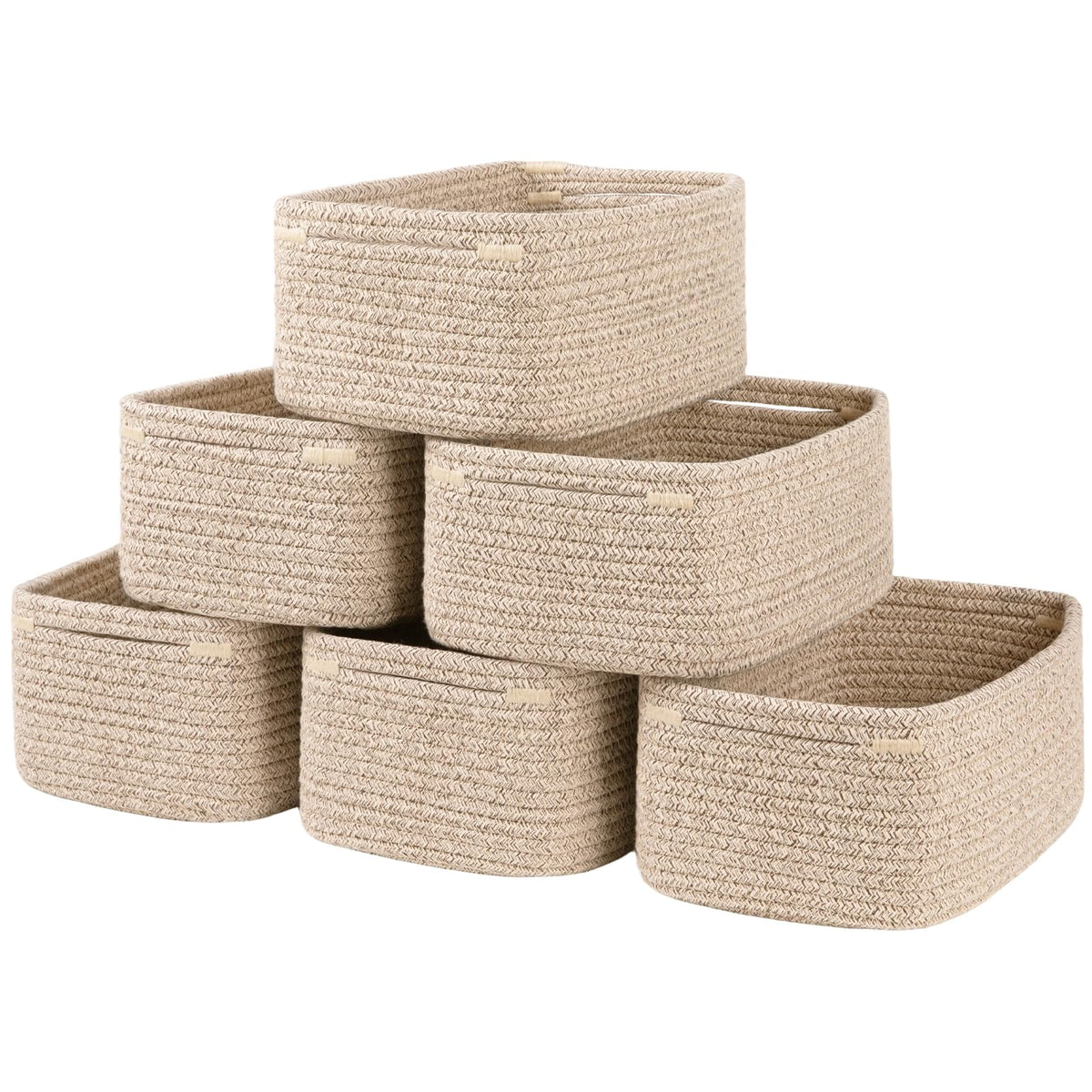 Oiasket six-pack storage baskets on a shelf for tidy organization.