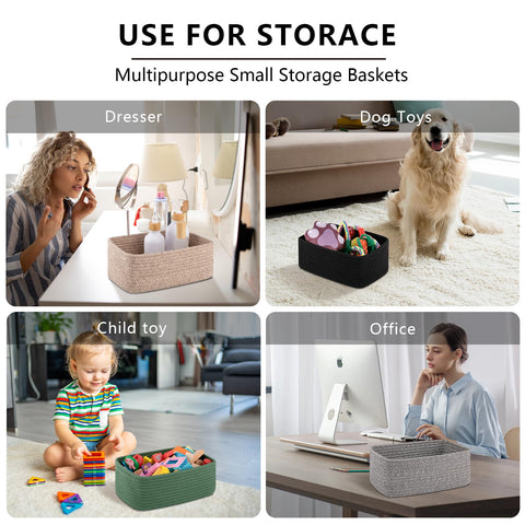 Oiasket baskets holding towels for space-saving storage.
