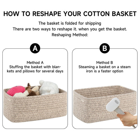 Oiasket baskets folded for shipping and easily restored with towels.