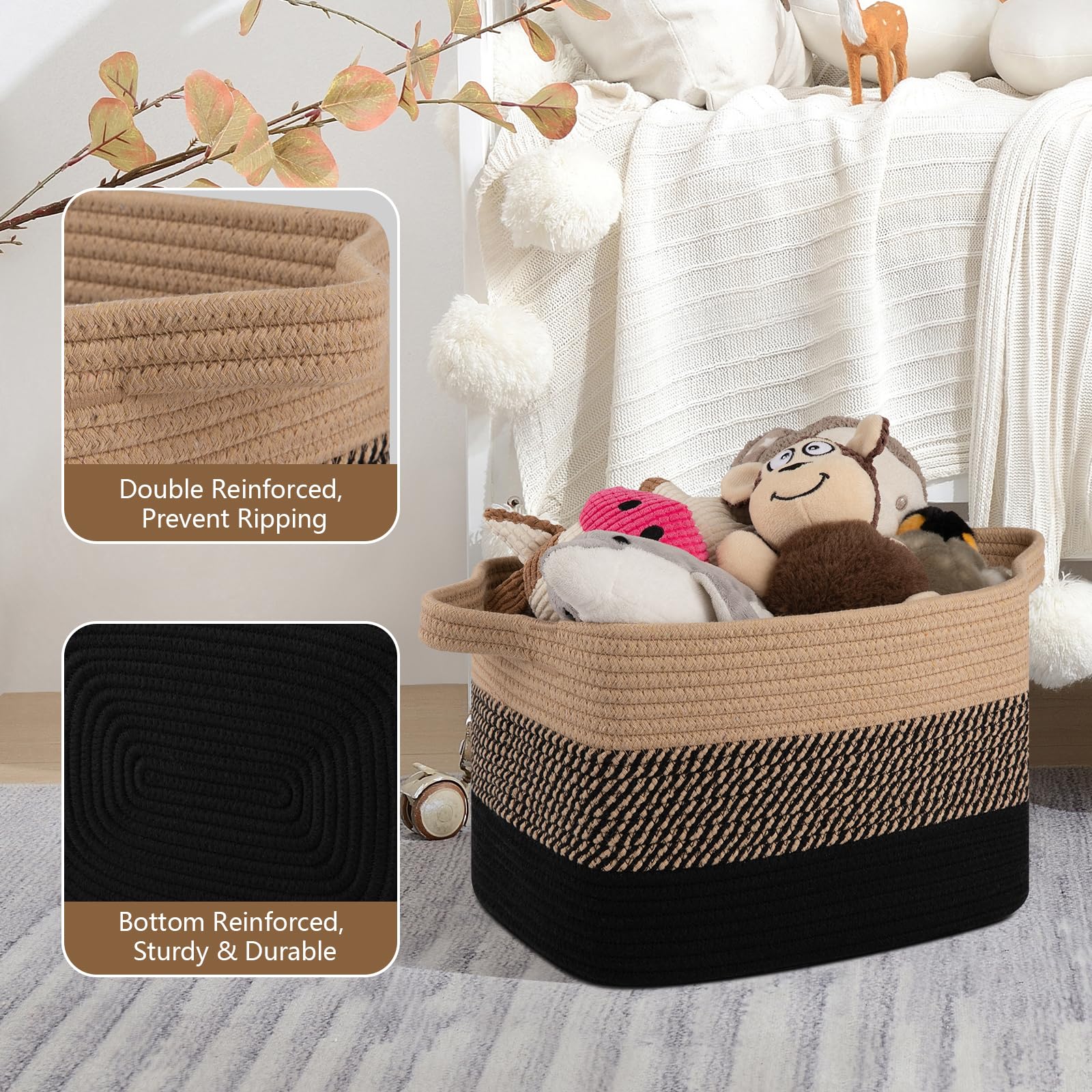OIASKET natural cotton rope basket closeup shows soft texture and durability