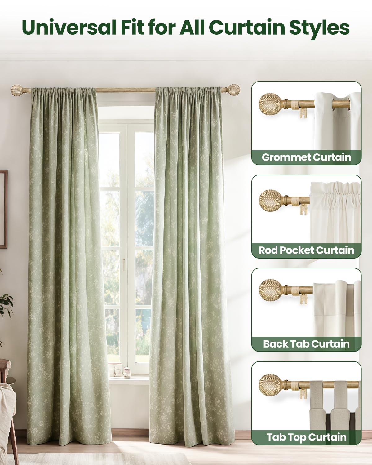 OICIPT boho wood curtain rod supports up to 30 lbs curtains with sturdy build
