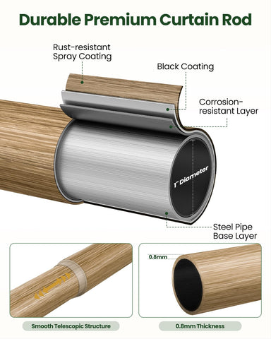 OICIPT boho wood curtain rod in a cozy bedroom with warm drapes