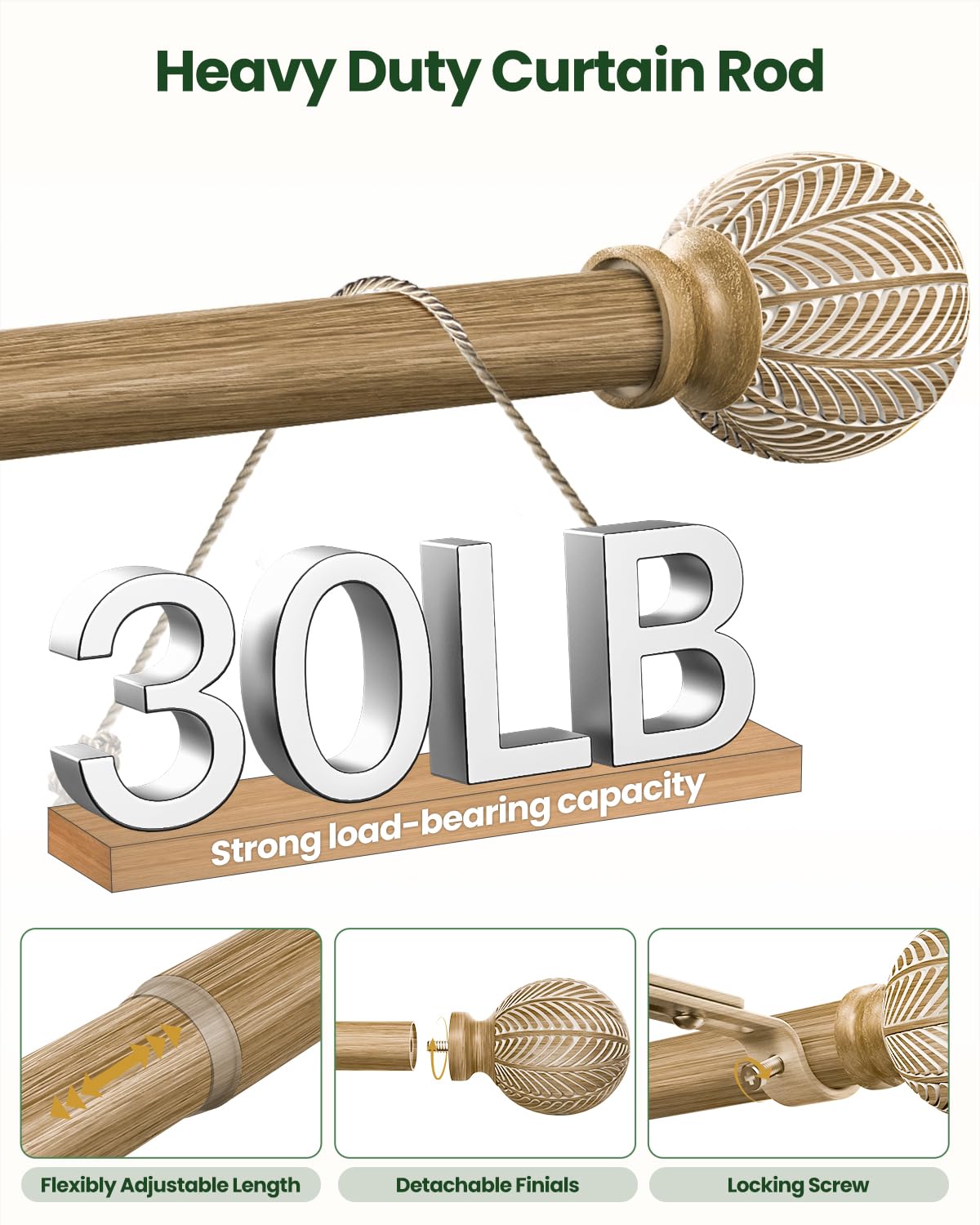 OICIPT boho wood curtain rod bracket installation ready for quick setup