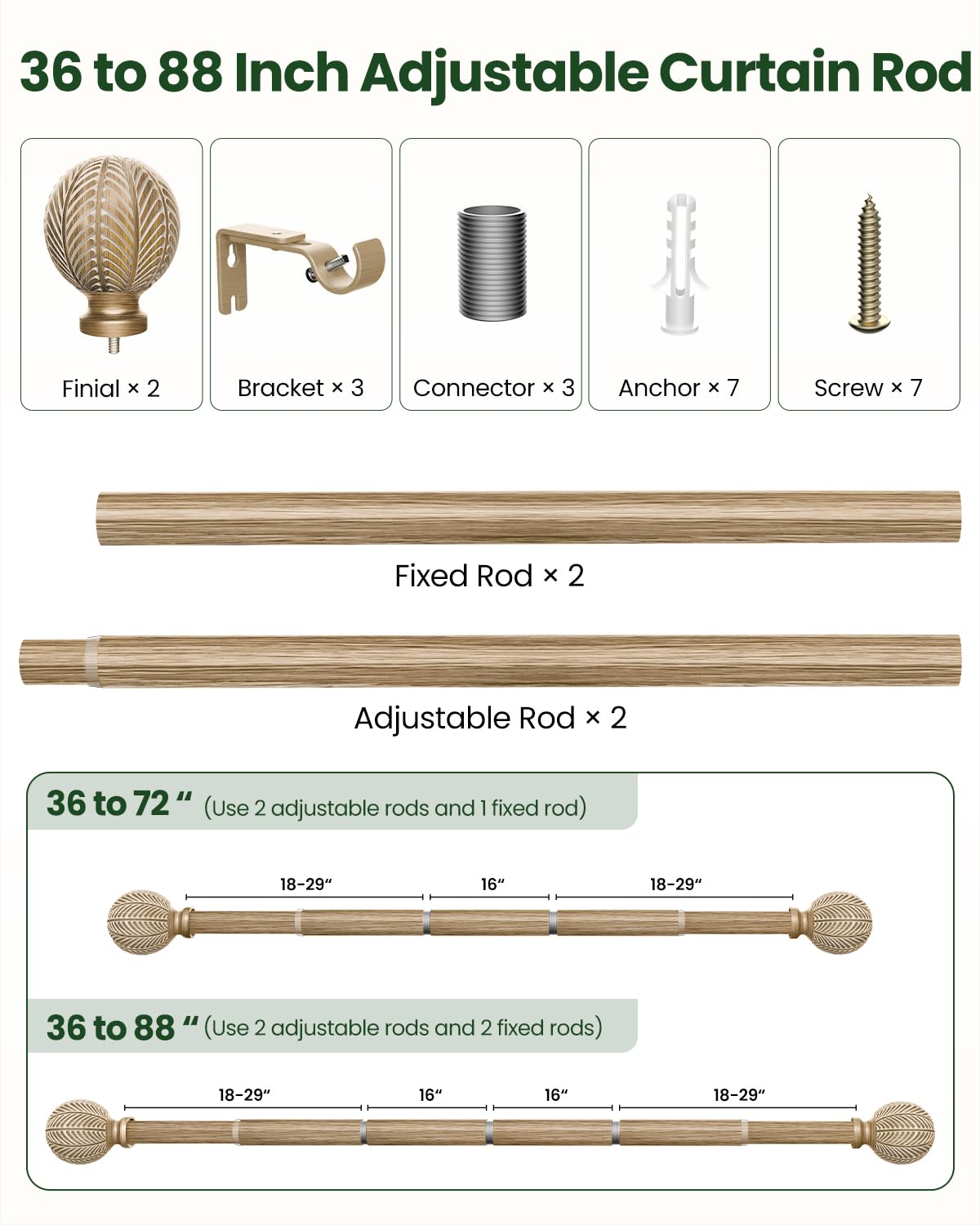 OICIPT boho wood curtain rod in a living room with rustic decor