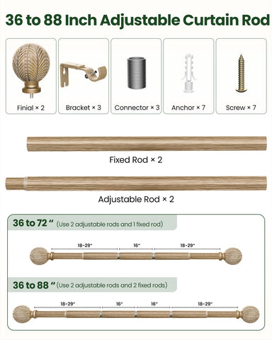 OICIPT boho wood curtain rod in a living room with rustic decor