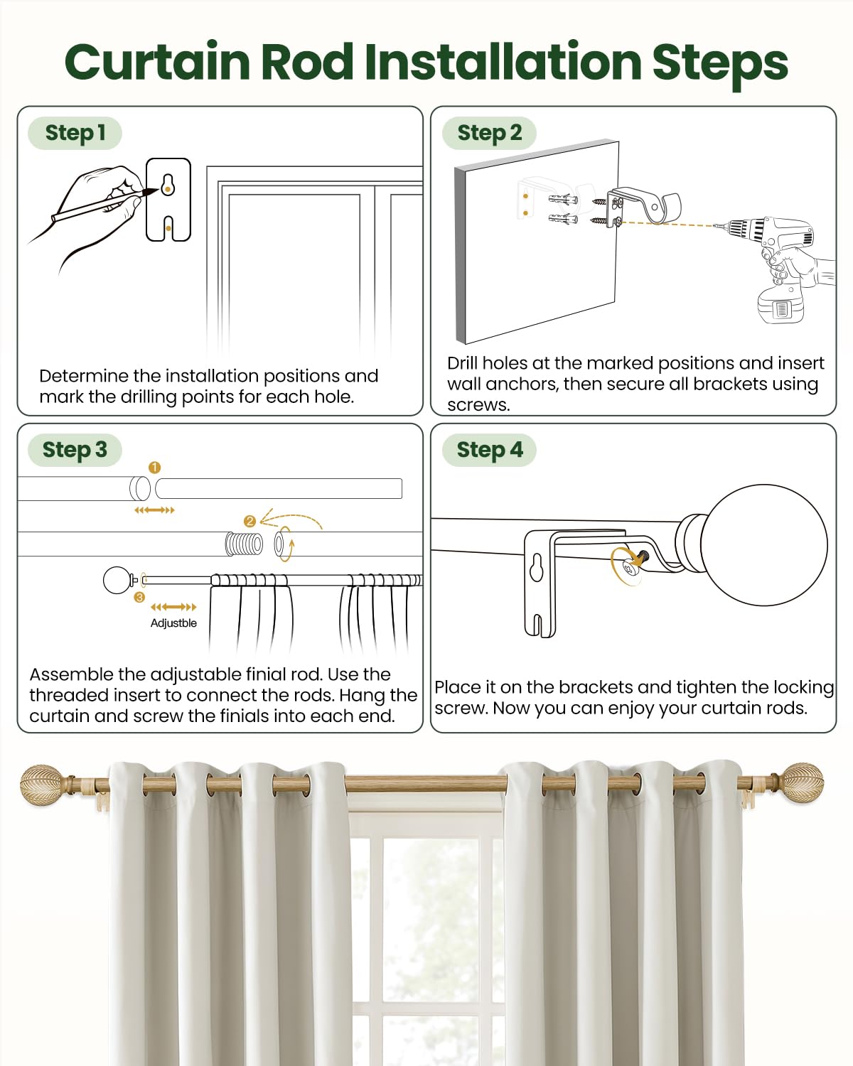 OICIPT boho wood curtain rod suitable for outdoor patio spaces