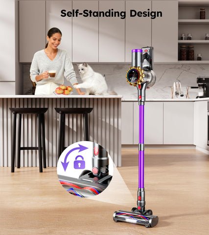 OIFYEM 270-degree floor brush with LED light reveals hidden dust and debris.
