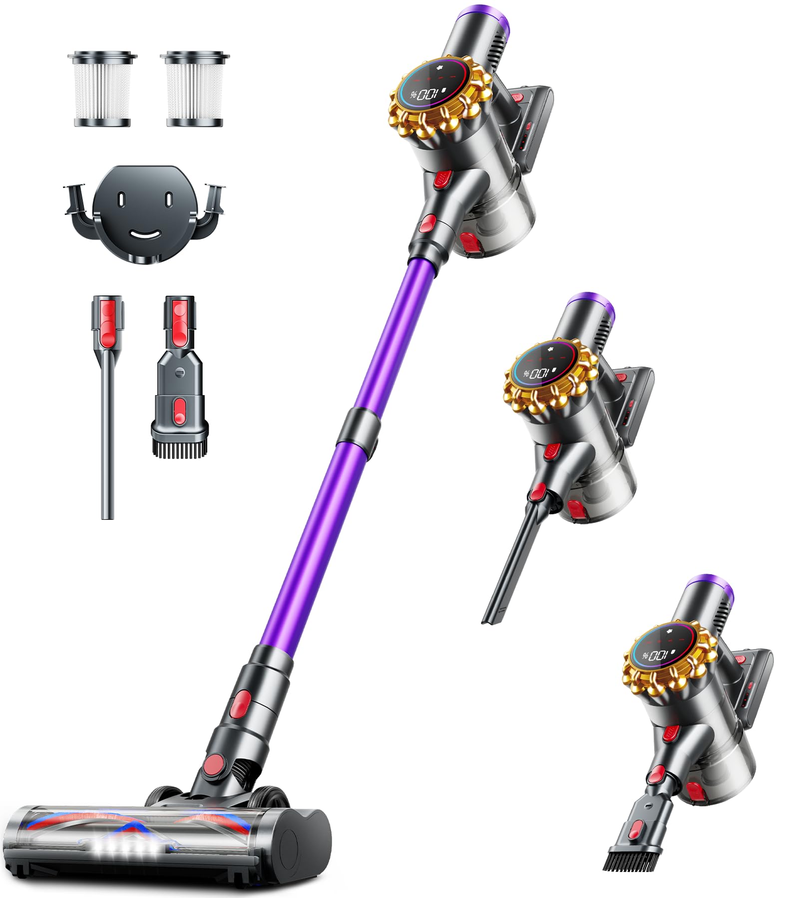 OIFYEM cordless vacuum upgraded 550W suction cleans carpets and hard floors efficiently.