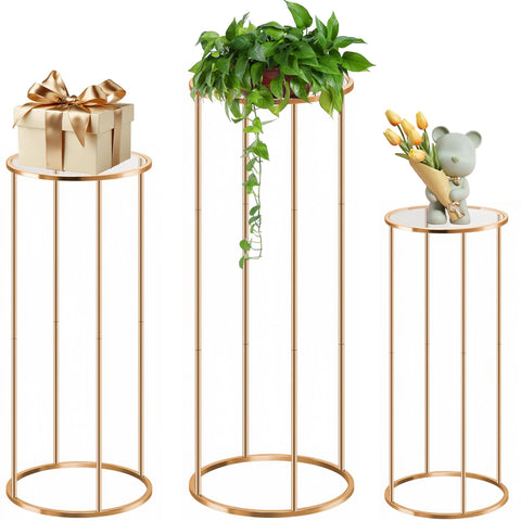 OIHYA cylinder pedestal in rose gold elevates party cake displays with elegance.