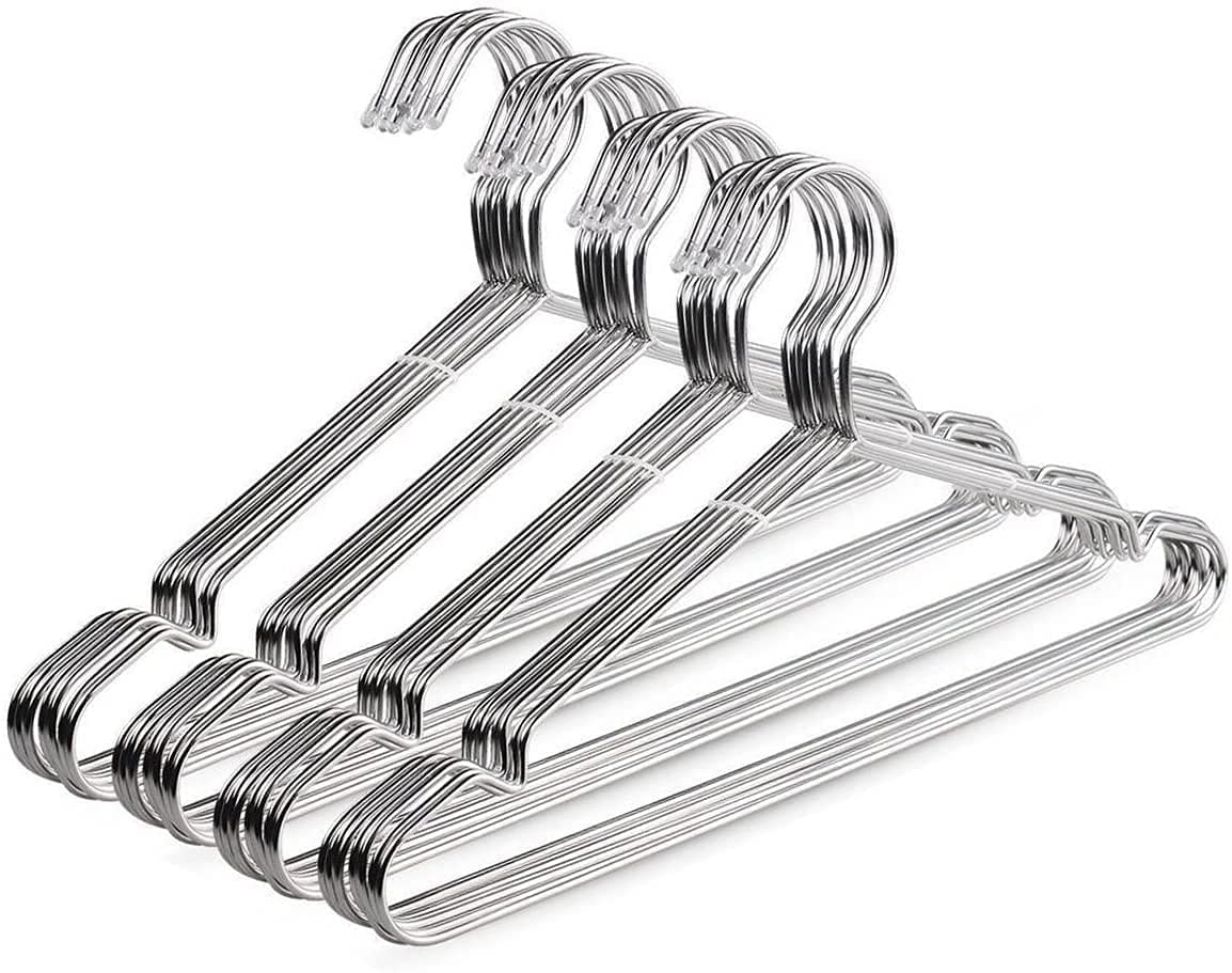 OIKA 40-pack stainless steel hangers with grooves securing delicate garments.