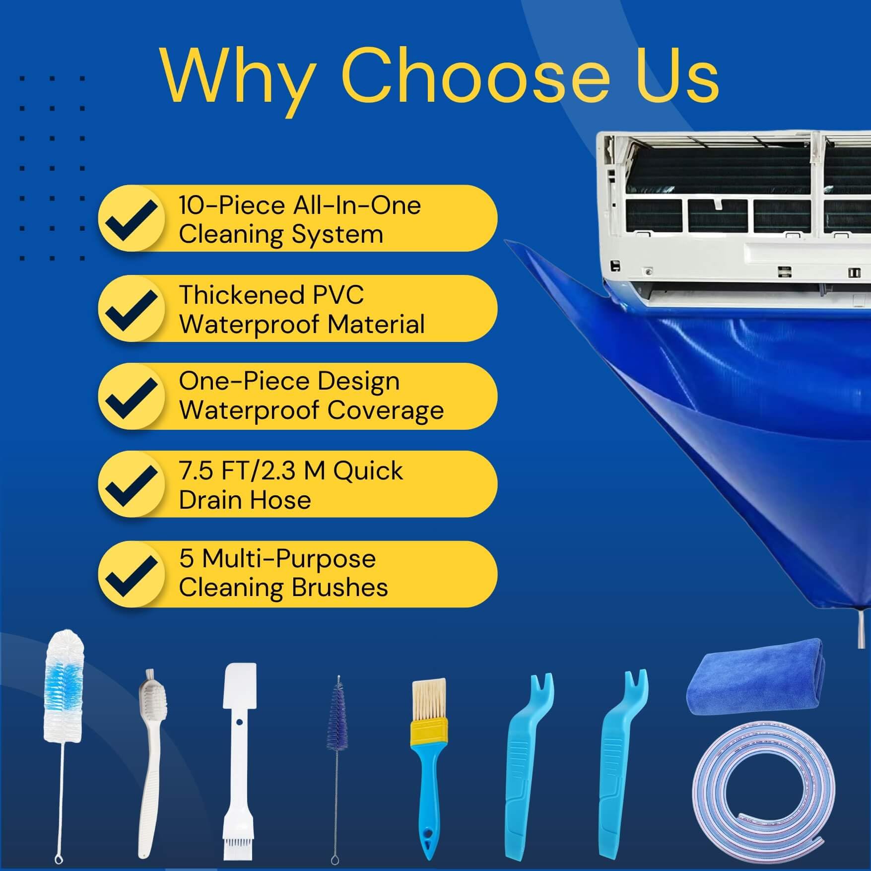Oiktylr cleaning brushes set enables deeper, targeted mini-split cleaning.