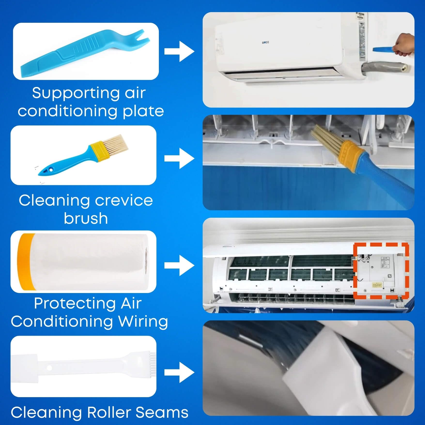 Oiktylr five brushes for different tasks near the unit