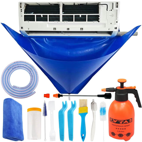 Oiktylr mini split cleaning kit bag close-up, waterproof PVC durability for storage