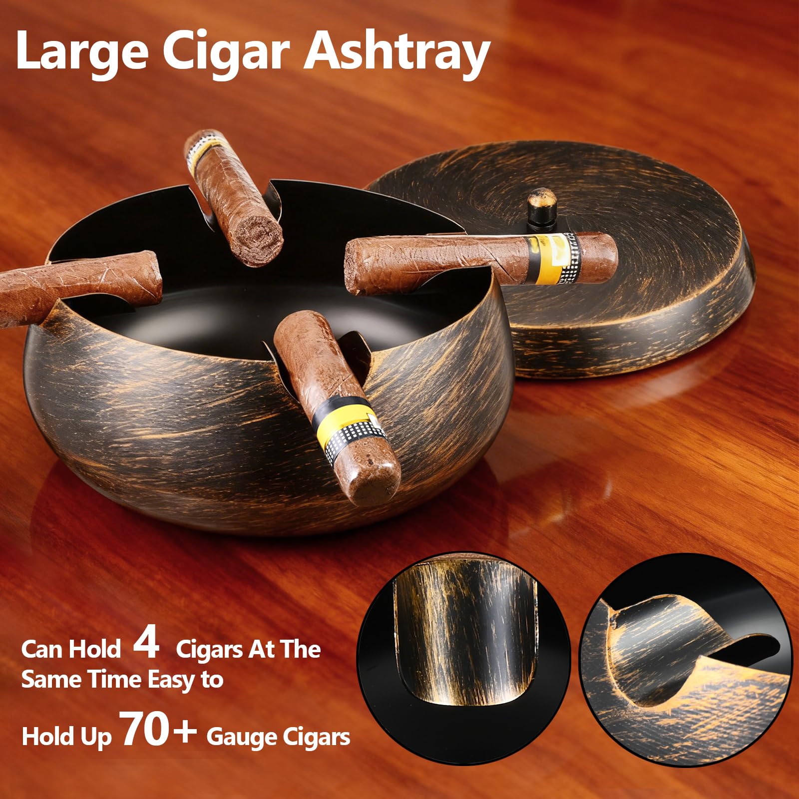 OILP ashtray central pillar holds cigars securely for tidy smoking sessions.