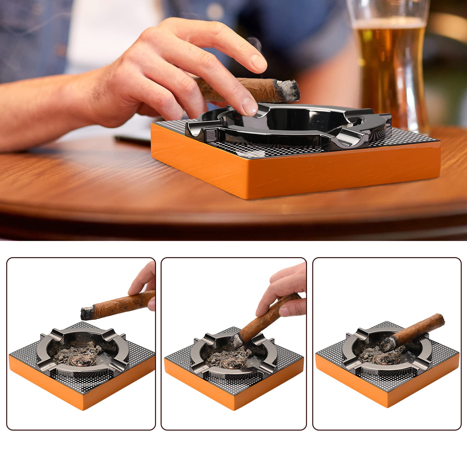 OILP Cigar Ashtray dimensions 5.91 by 5.91 inches, 1.58 inches tall