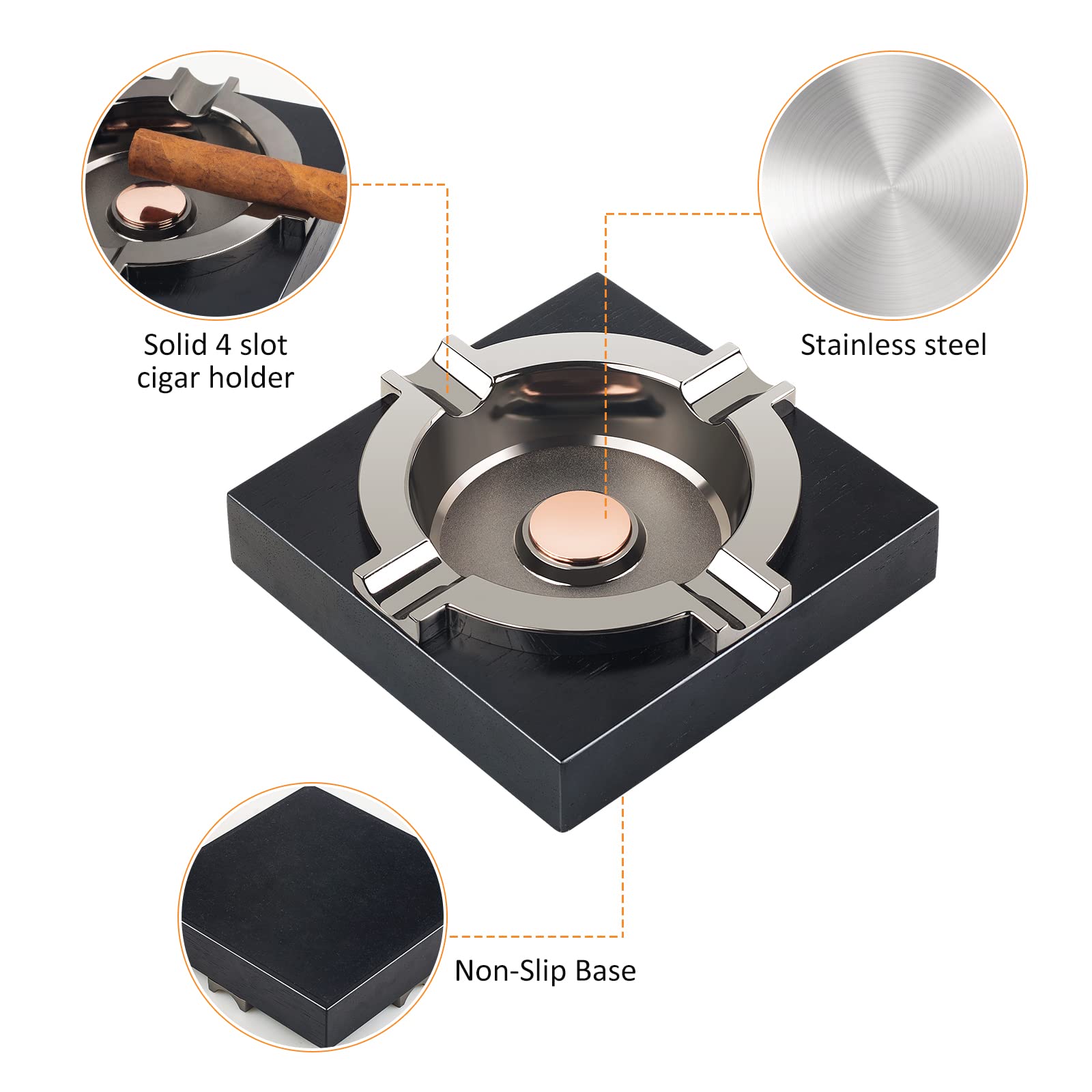 OILP ashtray features four rests to hold cigars steadily