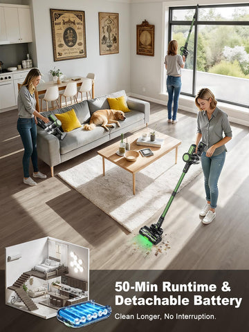 OIRFND cordless vacuum 29-inch hose and LED light illuminate dark spaces
