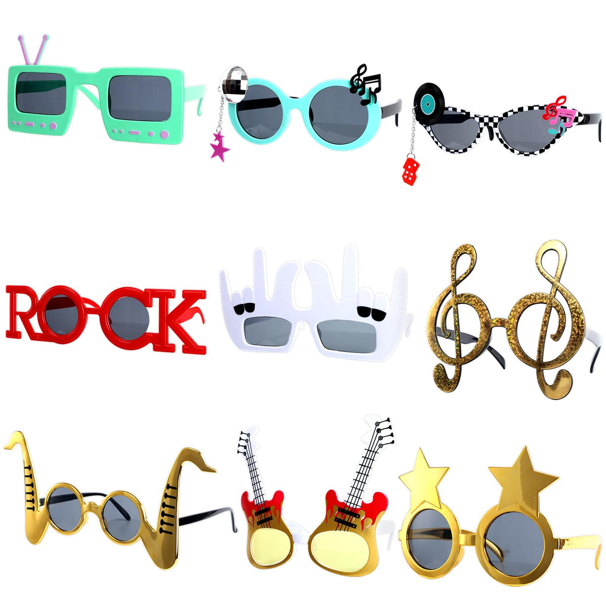 Oitnlaughter rock music glasses with guitars, ideal for retro party vibes.