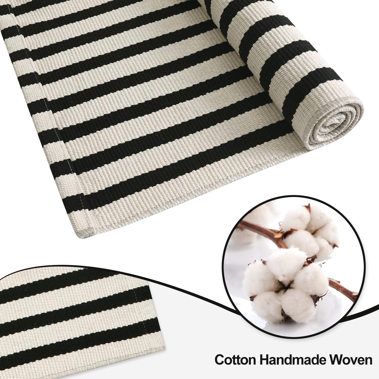 OJIA front door mat in black and cream stripe for timeless contrast and easy cleaning.