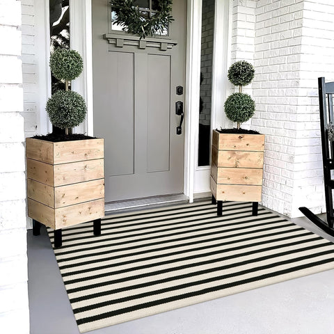 OJIA outdoor rug 3x5 striped for front porch adds curb appeal and durability.