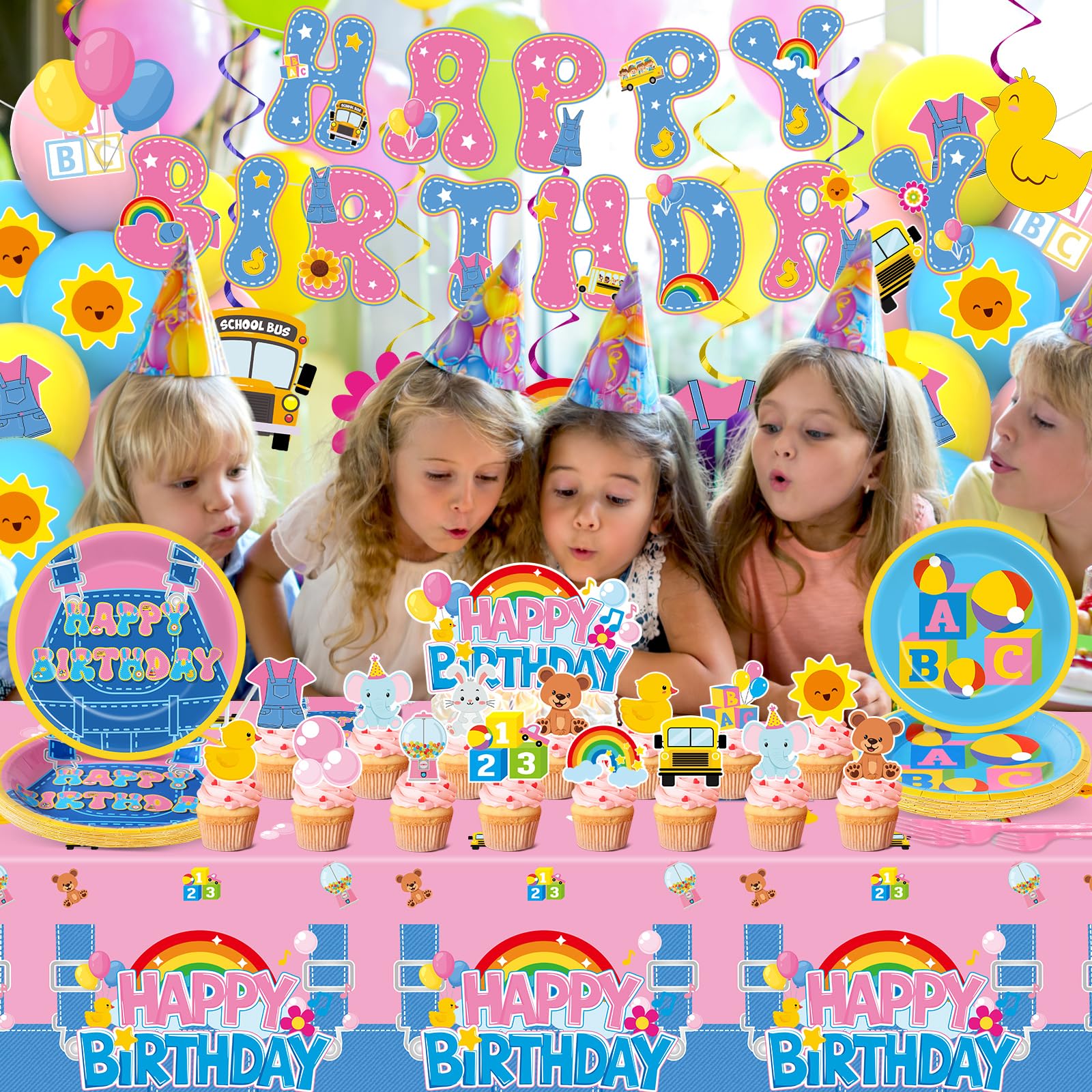 OjustBeOK happy birthday banner bright centerpiece for festive celebrations.