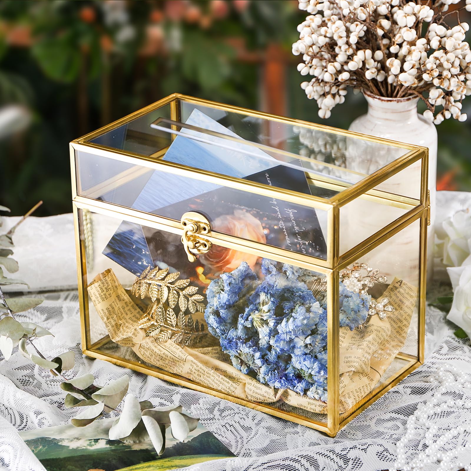 Okllen Centerpiece Wedding Card Box with hinged lid for easy access.