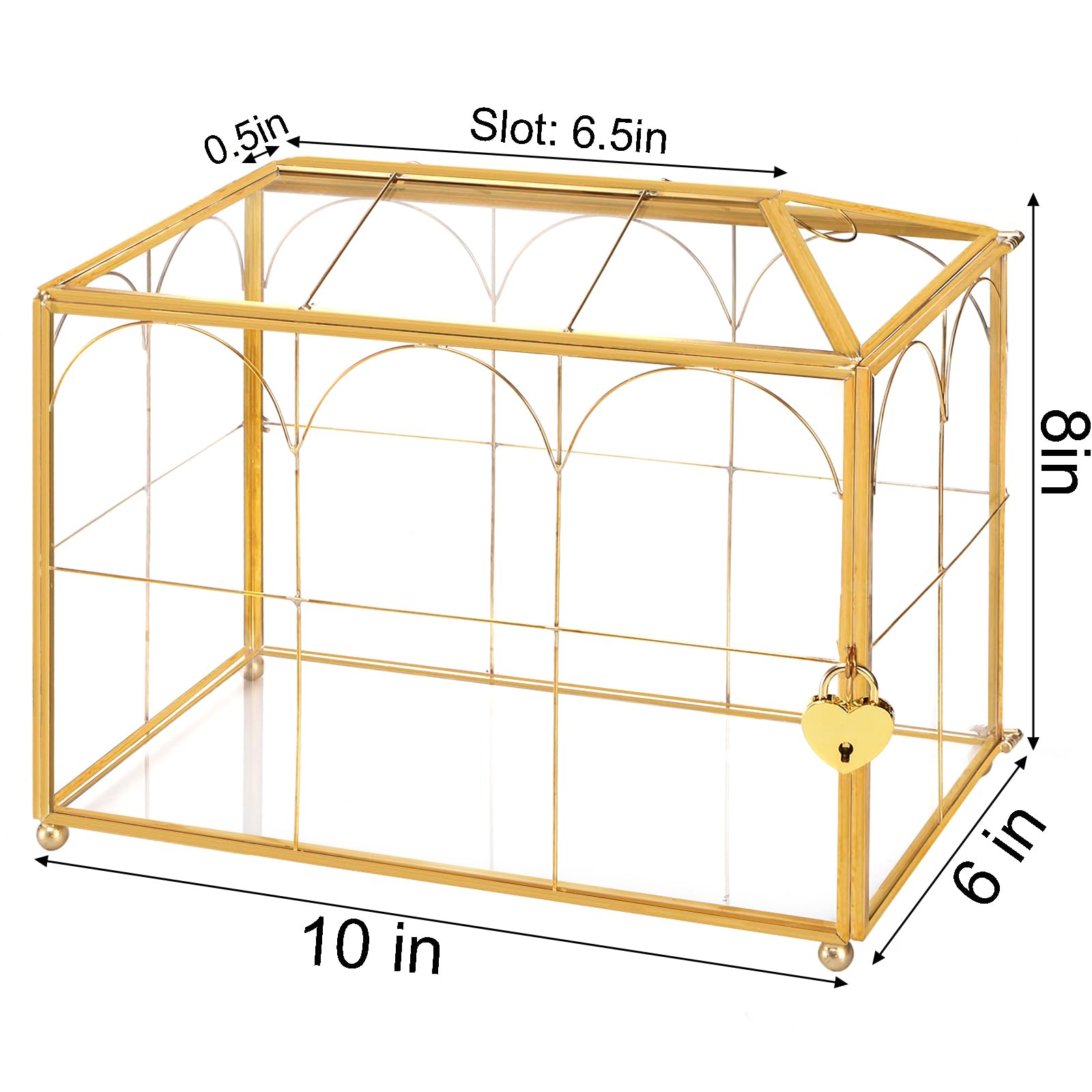 Okllen glass box with heart-shaped lock keeps wedding cards secure