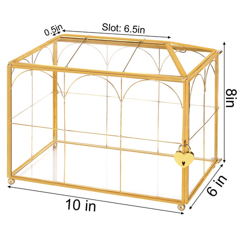 Okllen glass box with heart-shaped lock keeps wedding cards secure