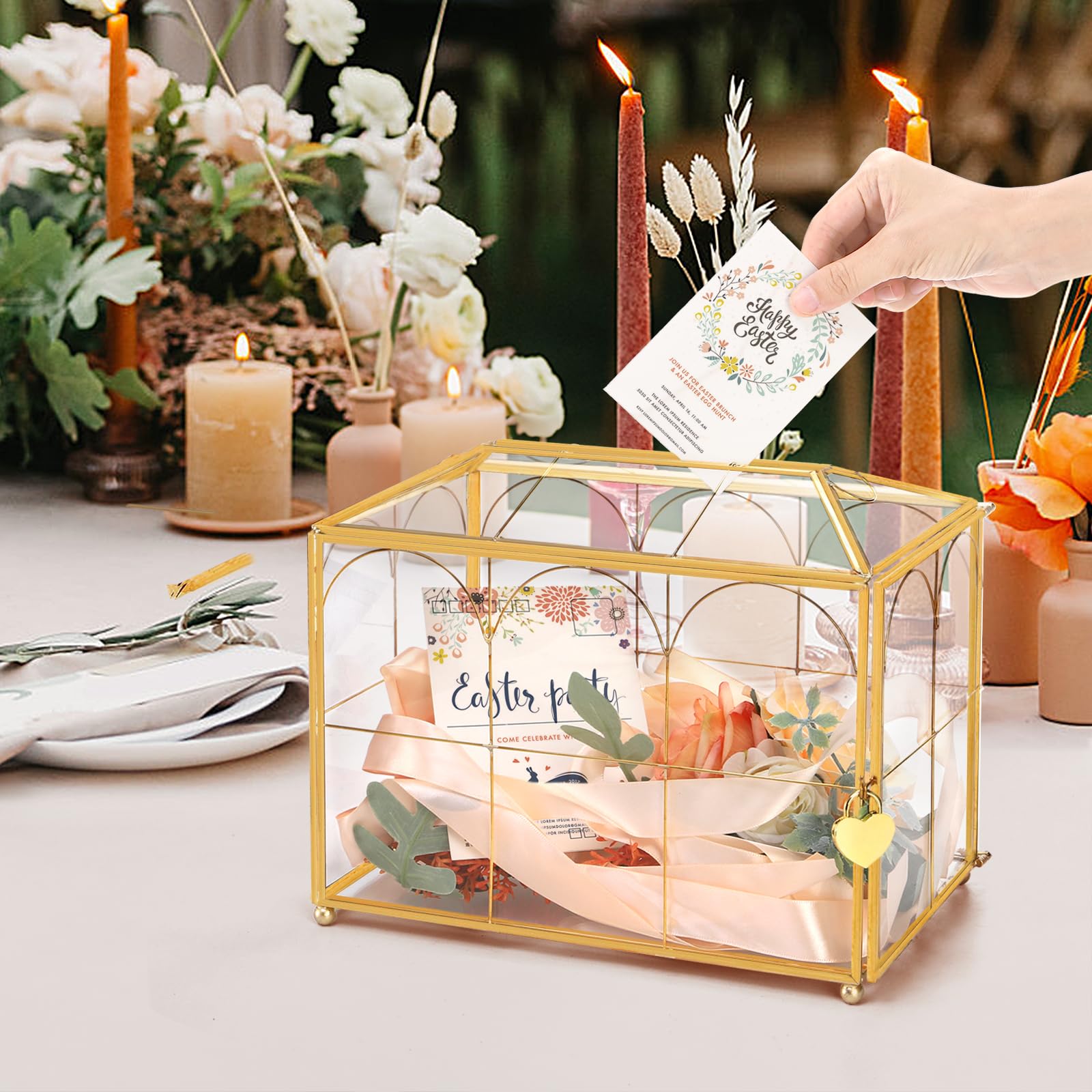 Okllen glass card box with lockable side door for security