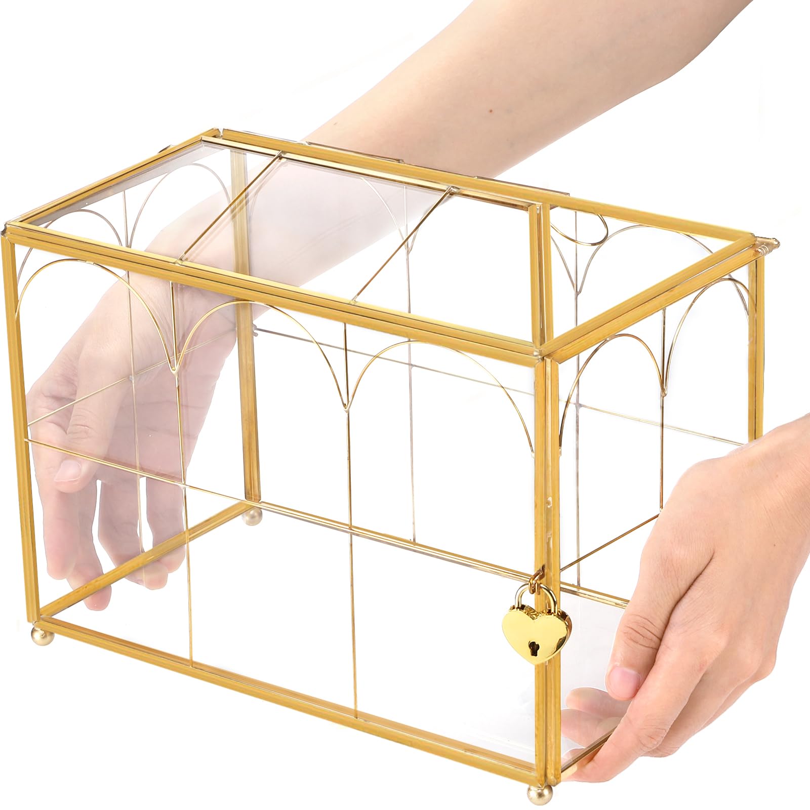 Okllen glass card box at a wedding reception display