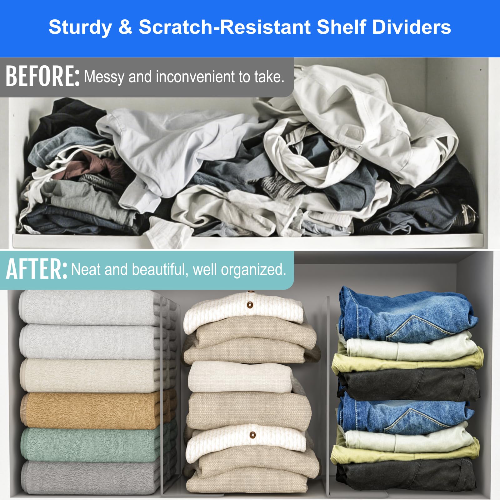 OKPOW adjustable dividers flexibly tailor compartments to fit clothes or purses.