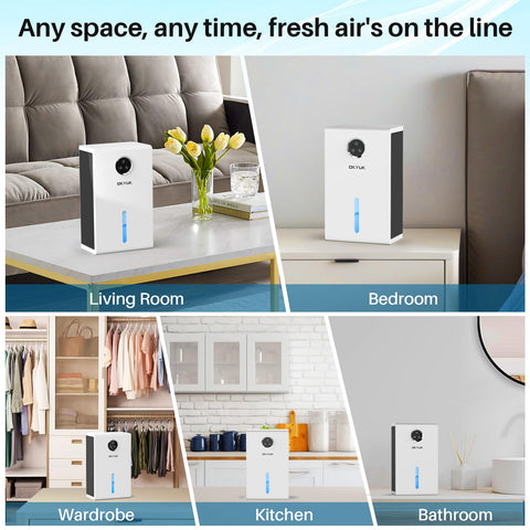 OKYUK dehumidifier suitable for basement, bathroom, and living areas