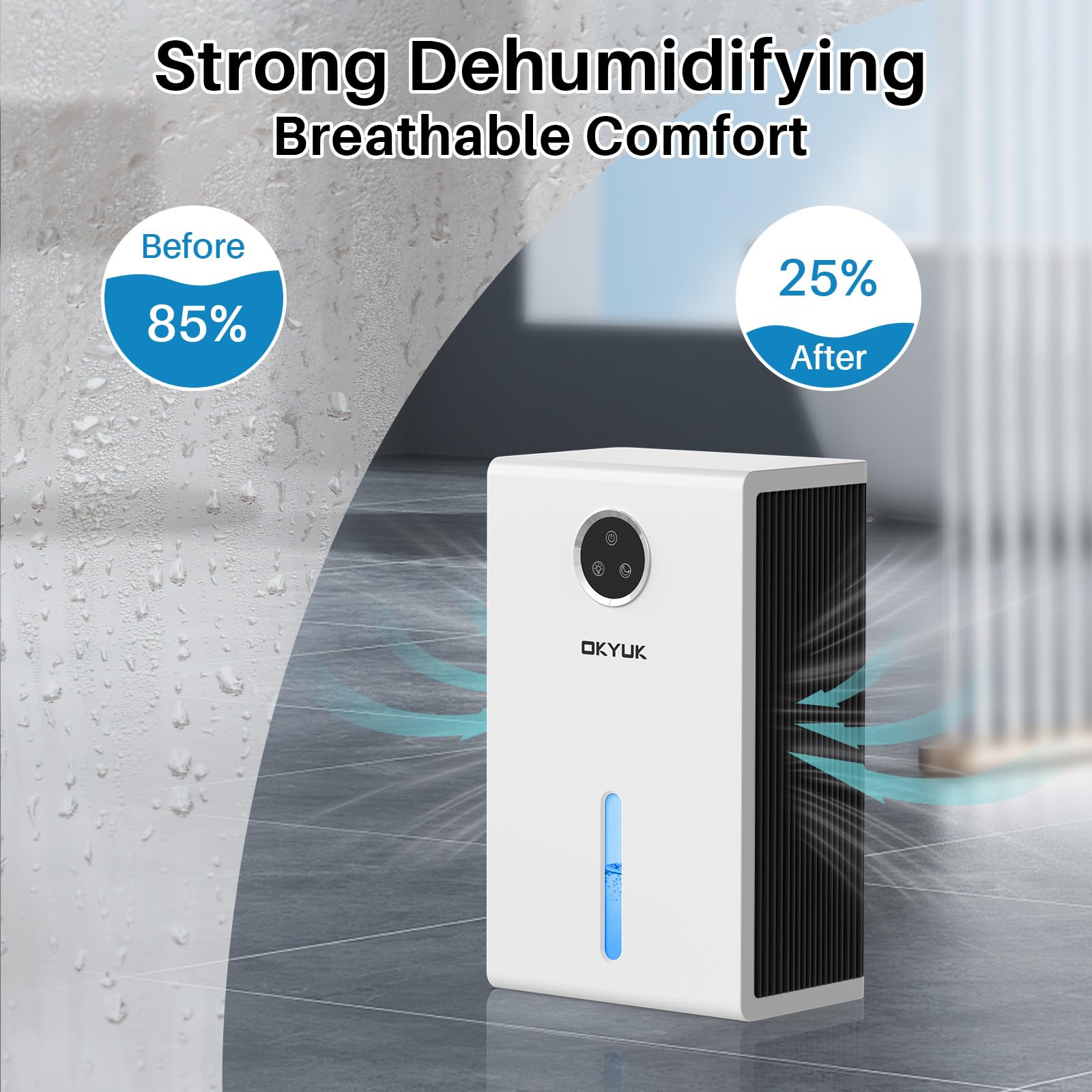 OKYUK dehumidifier running quietly in sleep mode at 35 dB