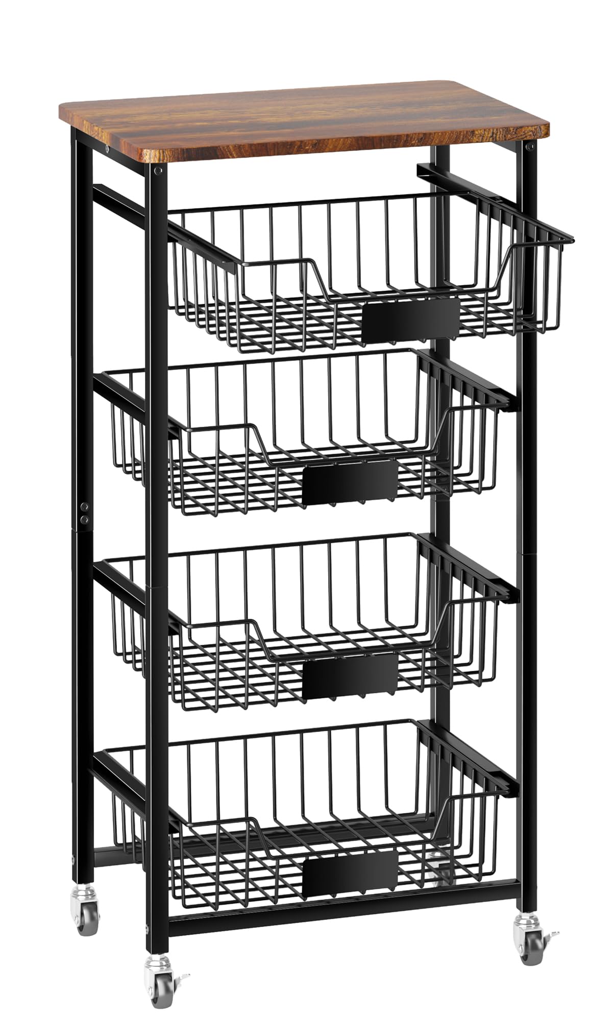 OKZEST 5-tier rolling cart with fruit basket top view for easy produce storage.