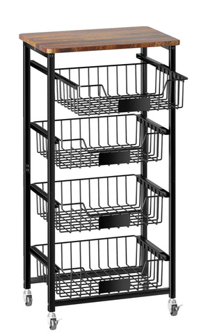 OKZEST 5-tier rolling cart with fruit basket top view for easy produce storage.